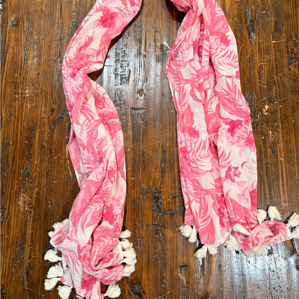 Tommy Bahama Pink Floral Scarf with Tassels